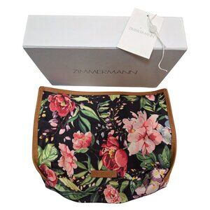 Zimmermann NWT Floral Clutch Leather Cotton Canvas Zip Cosmetics Bag Box 9x11.5